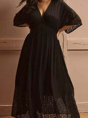 Torrid Black Lace-Hem V-Neck Dress